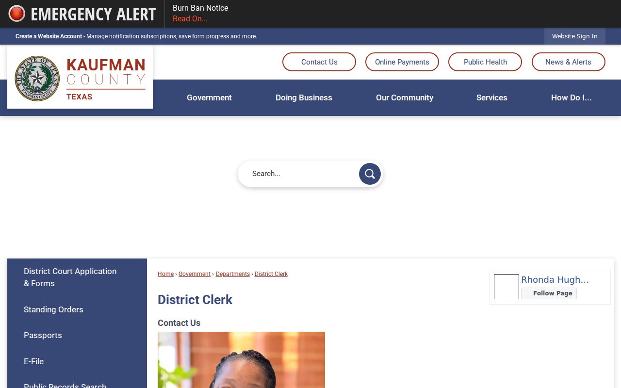 Kaufman County warrant search reference, District Clerk contact information