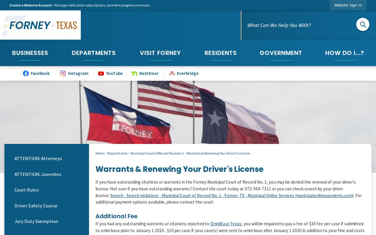 Forney city explanation of warrant and driver-license reporting
