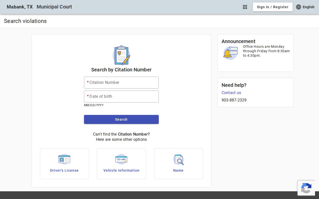 Mabank municipal portal search choices for city court cases