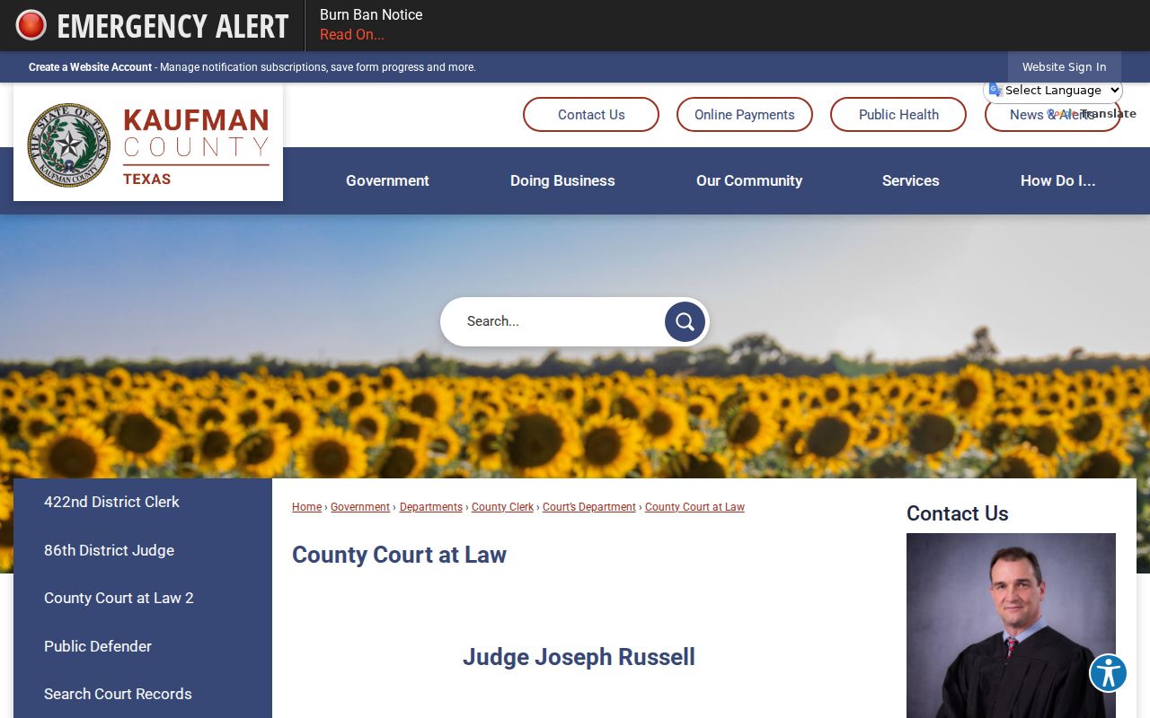 Kaufman County Court at Law jurisdiction and contact page