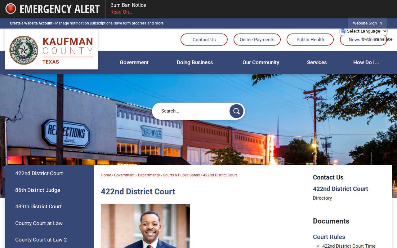 Kaufman County 422nd District Court contact page
