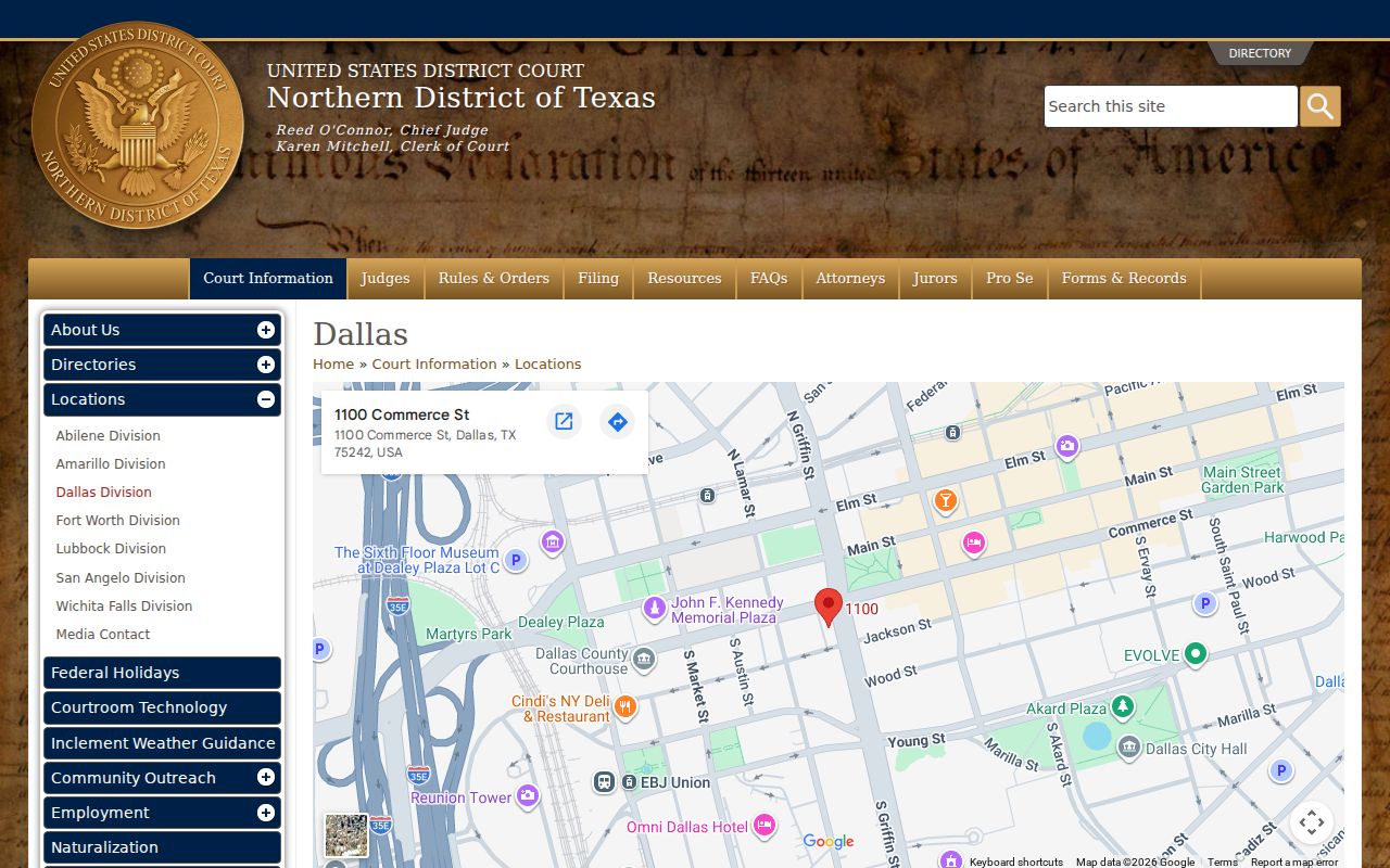 Kaufman County warrant records reference, federal court venue information