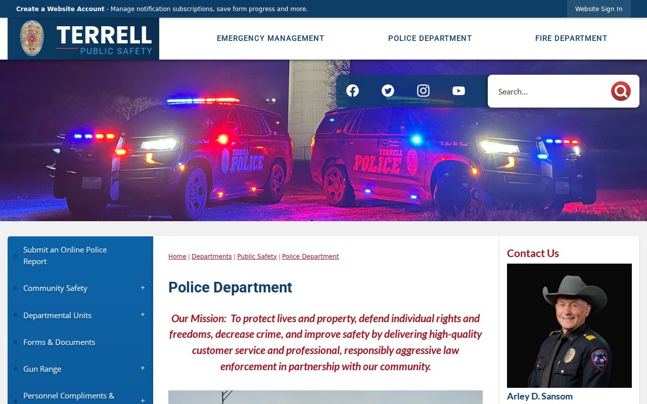 Terrell Police Department records and contact page