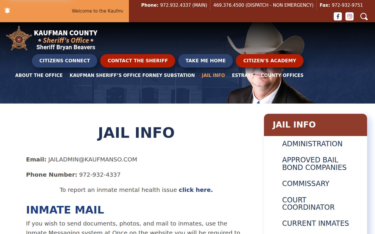 Kaufman County active warrant reference, sheriff jail and records links