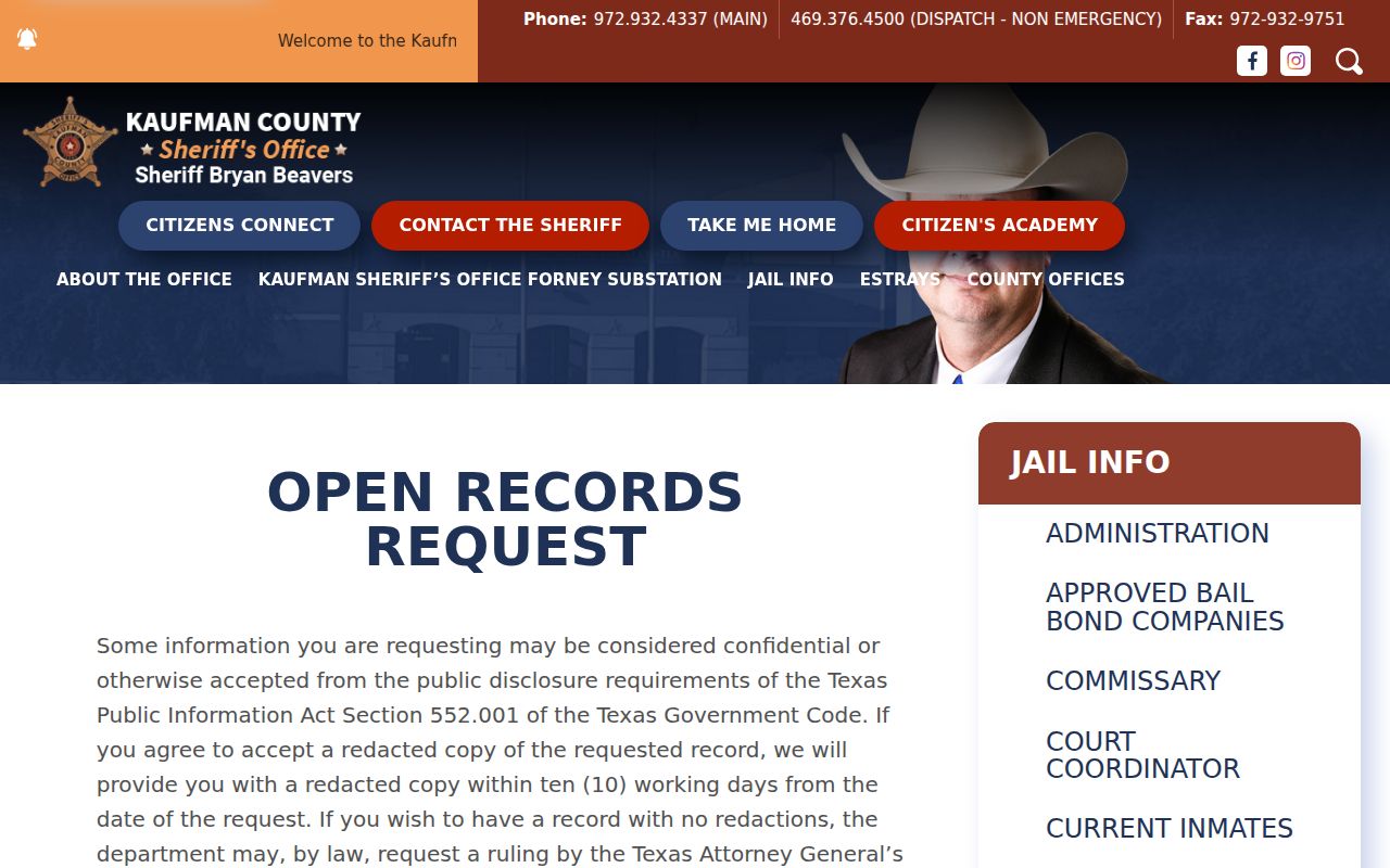 Kaufman County Sheriff's Office public-information request form